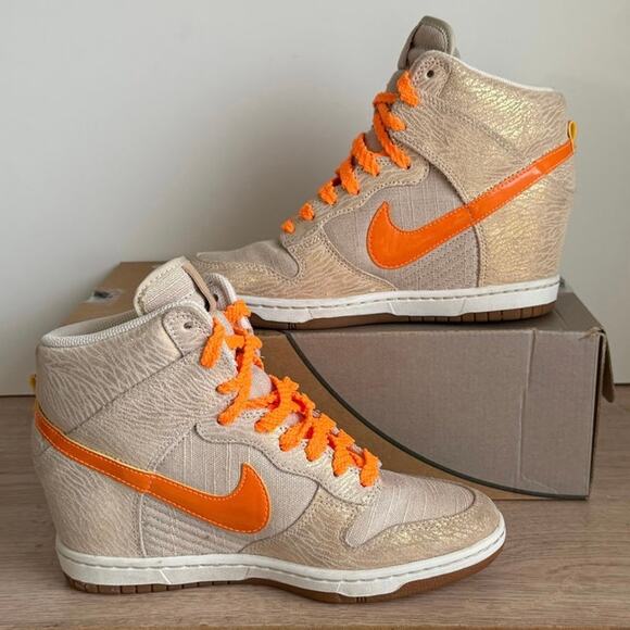 Nike Dunk Sky High Hidden Wedge Tan/Metallic Org Women Sneakers - SZ 8 - Picture 14 of 14